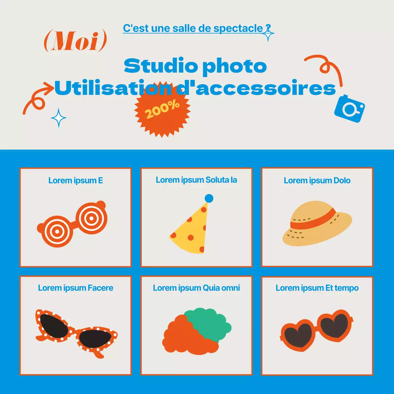 Une palette de couleurs bleu-rouge fraîches et vives avec des accessoires de studio photo