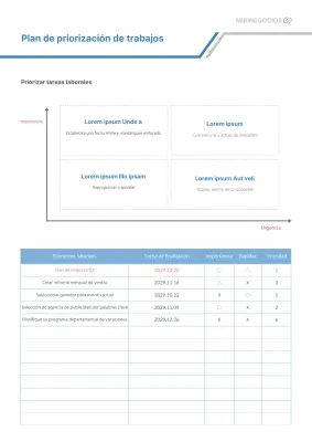 Planificador de prioridades de trabajo gris y azul