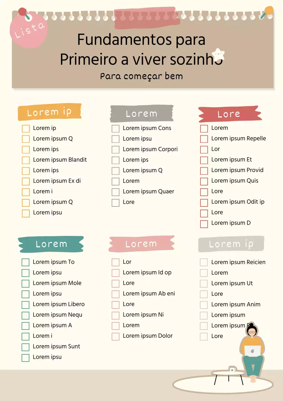 Uma lista colorida, semelhante a um diário, de artigos essenciais para uma casa longe de casa