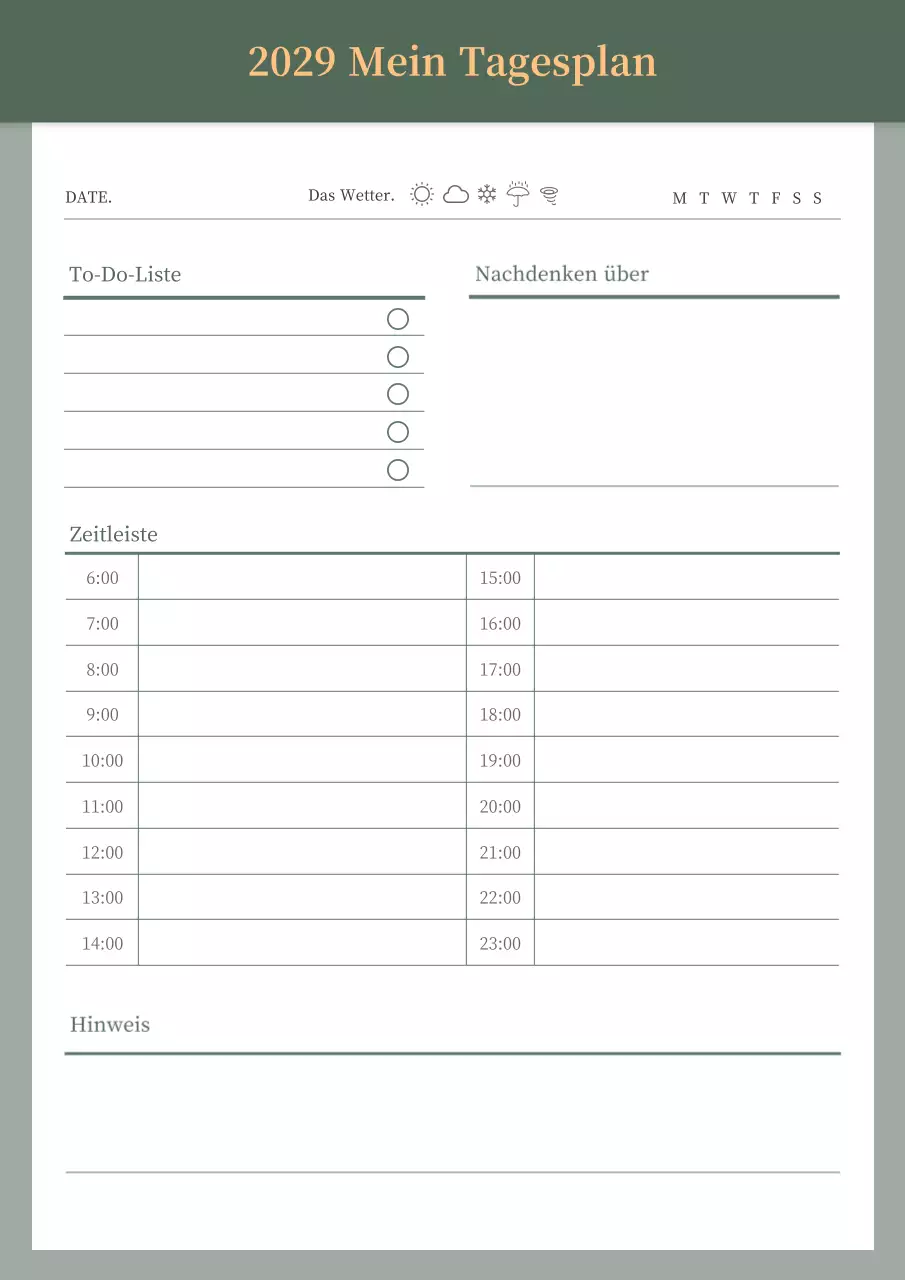 Übersichtlicher Tagesplaner in Grün und Orange