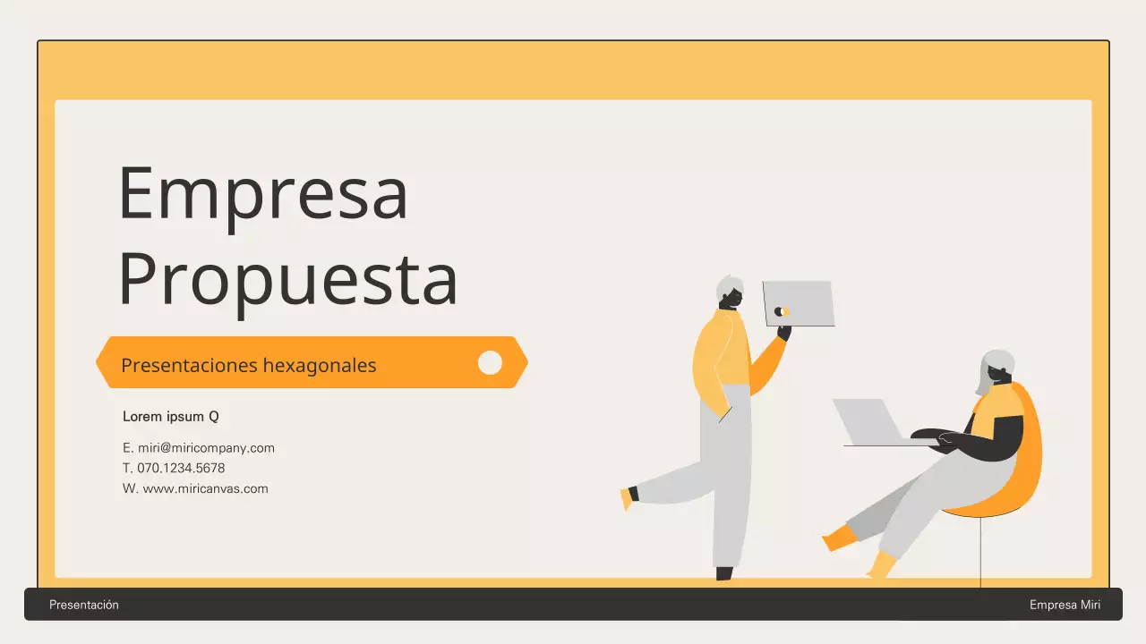 Propuesta de negocio con elementos hexagonales amarillos