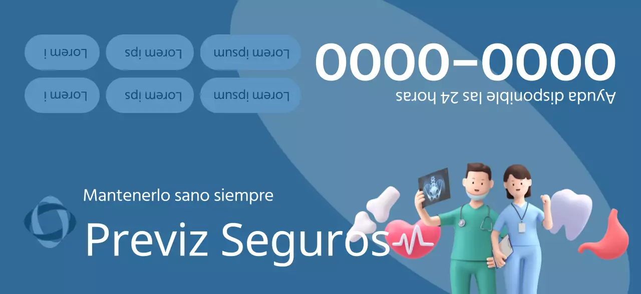 Una pieza promocional de una compañía de seguros con ilustraciones en 3D de tonos oscuros e iconos de salud.