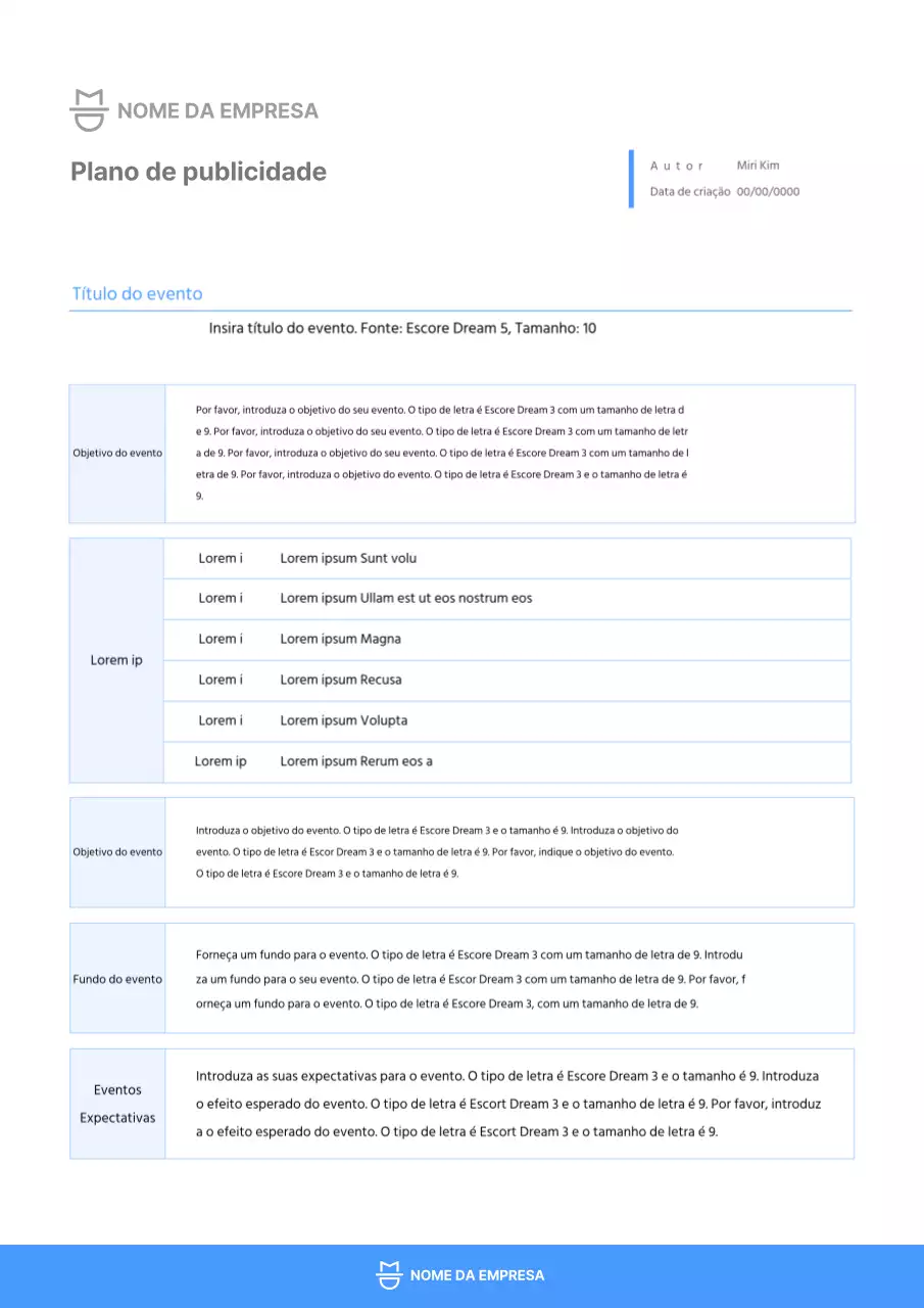 modelo de documento de plano promocional simples azul