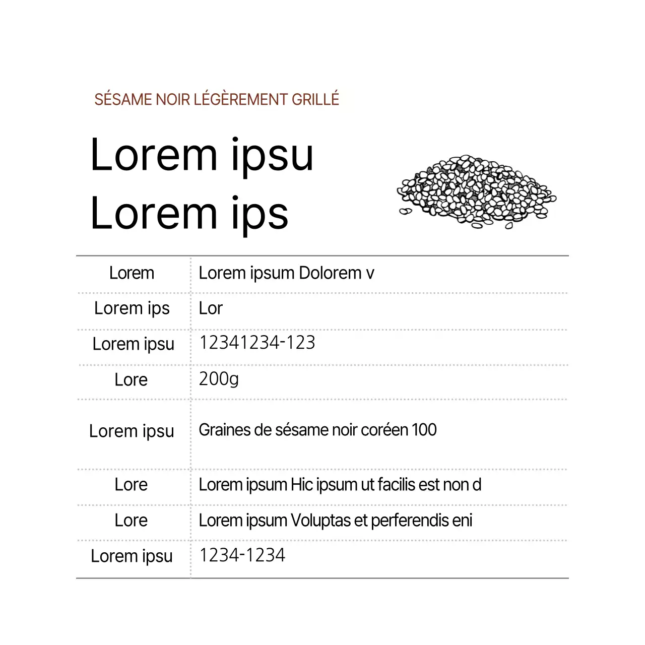 illustration blanche étiquette sésame noir alimentaire simple