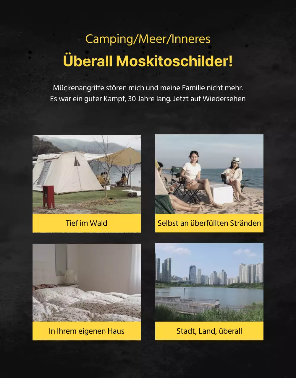 Werbung für Mückenschutzprodukte mit einem dunklen, filmplakatähnlichen Look