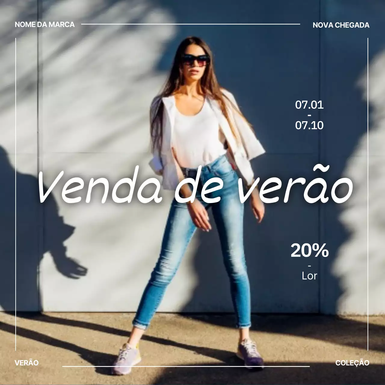 Moldura fotográfica cinzenta e azul evento de saldos de verão
