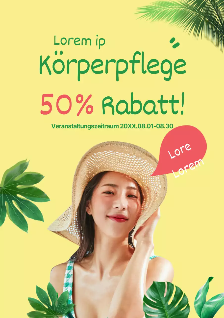 Bewerben Sie eine Sommerveranstaltung für plastische Chirurgie mit einem Foto einer coolen, gelben Frau.