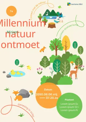 Een op de natuur geïnspireerd evenement met oranje en groene accenten en schattige illustraties