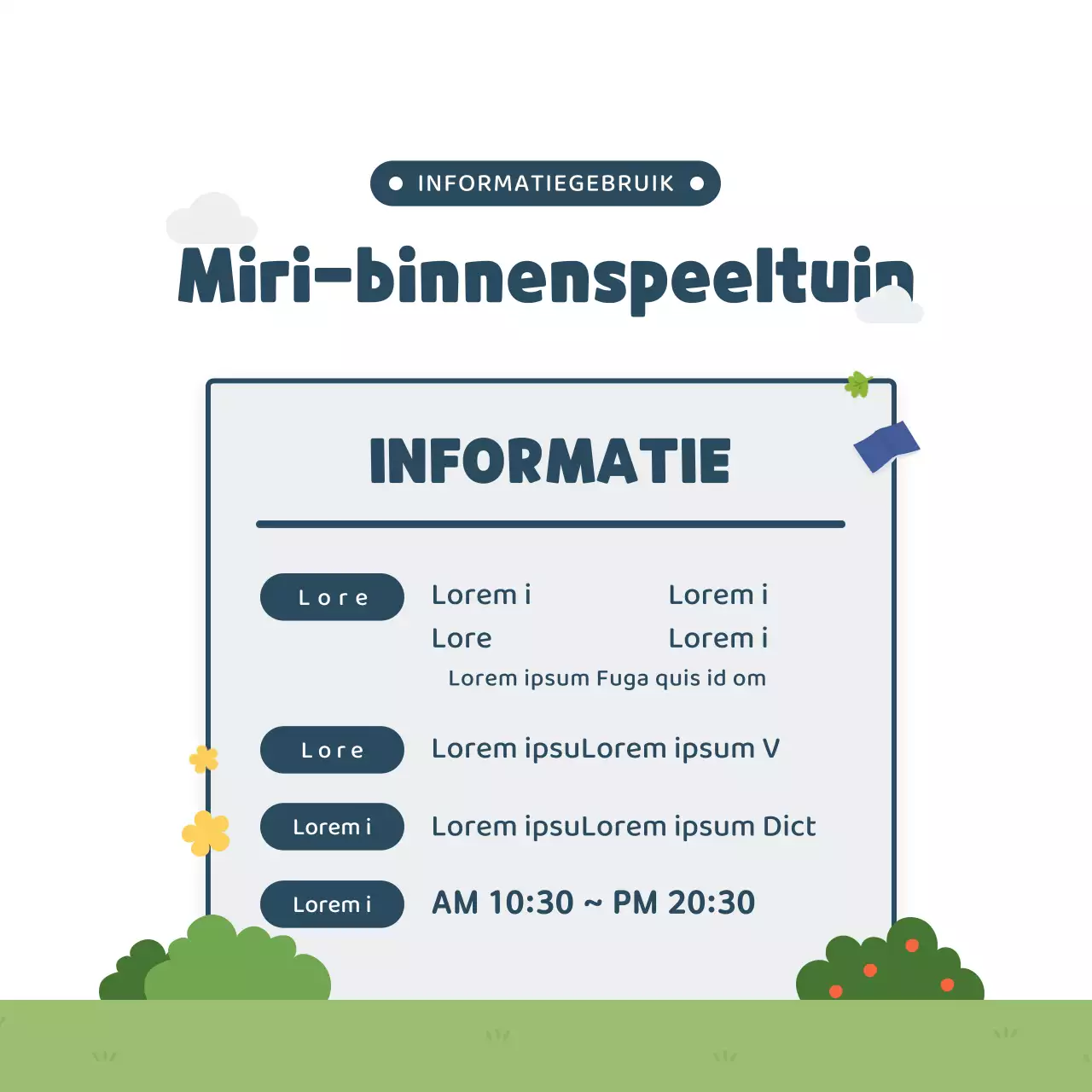 Schattige illustratiestijl in marineblauw en groen Informatie over binnenspeeltuinen