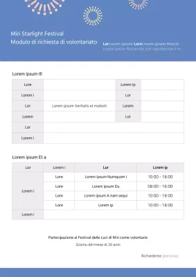 Modello semplice di domanda di volontariato per il bluetone festival