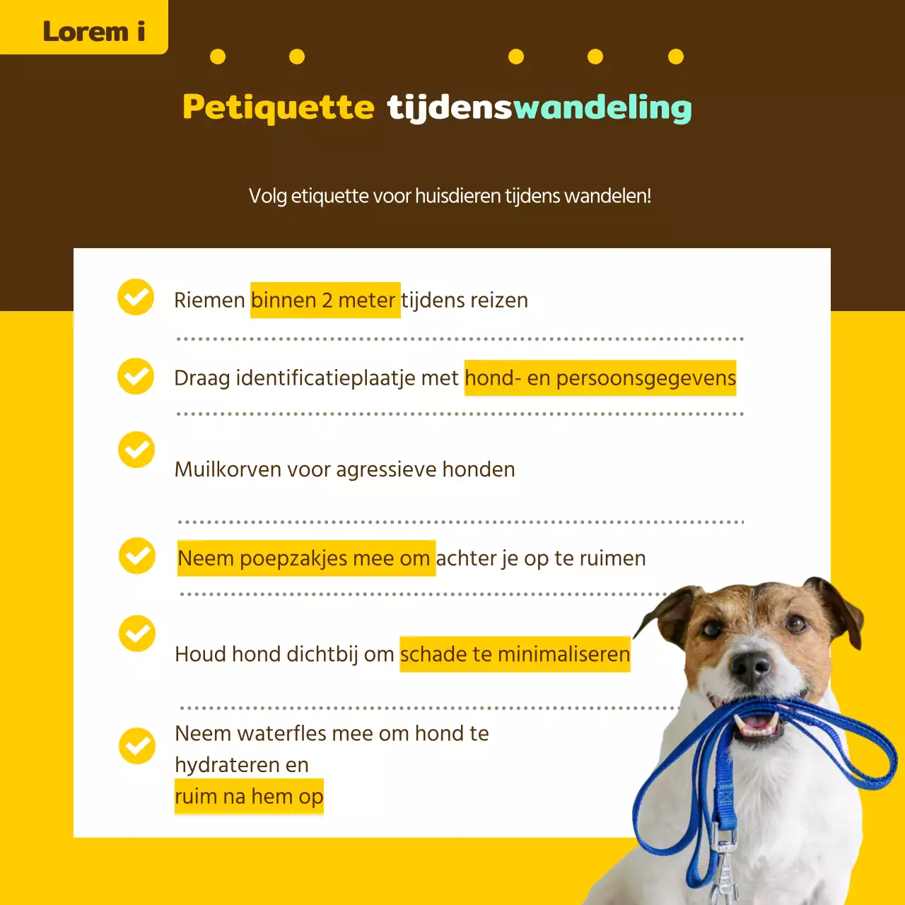 Informatiesticket voor huisdieren in geel en brons