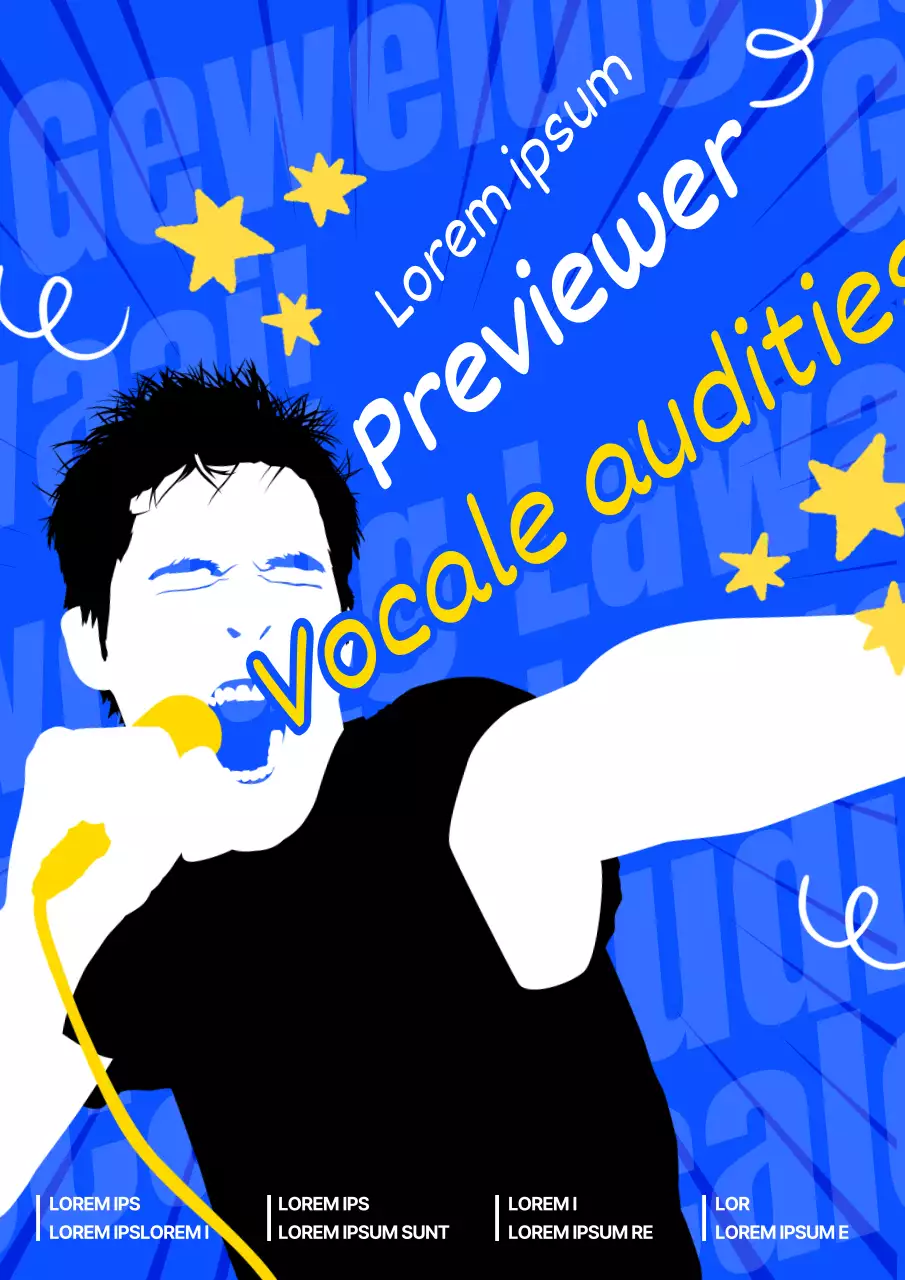 Illustratie van een jonge man met een blauwe achtergrond Zangauditie