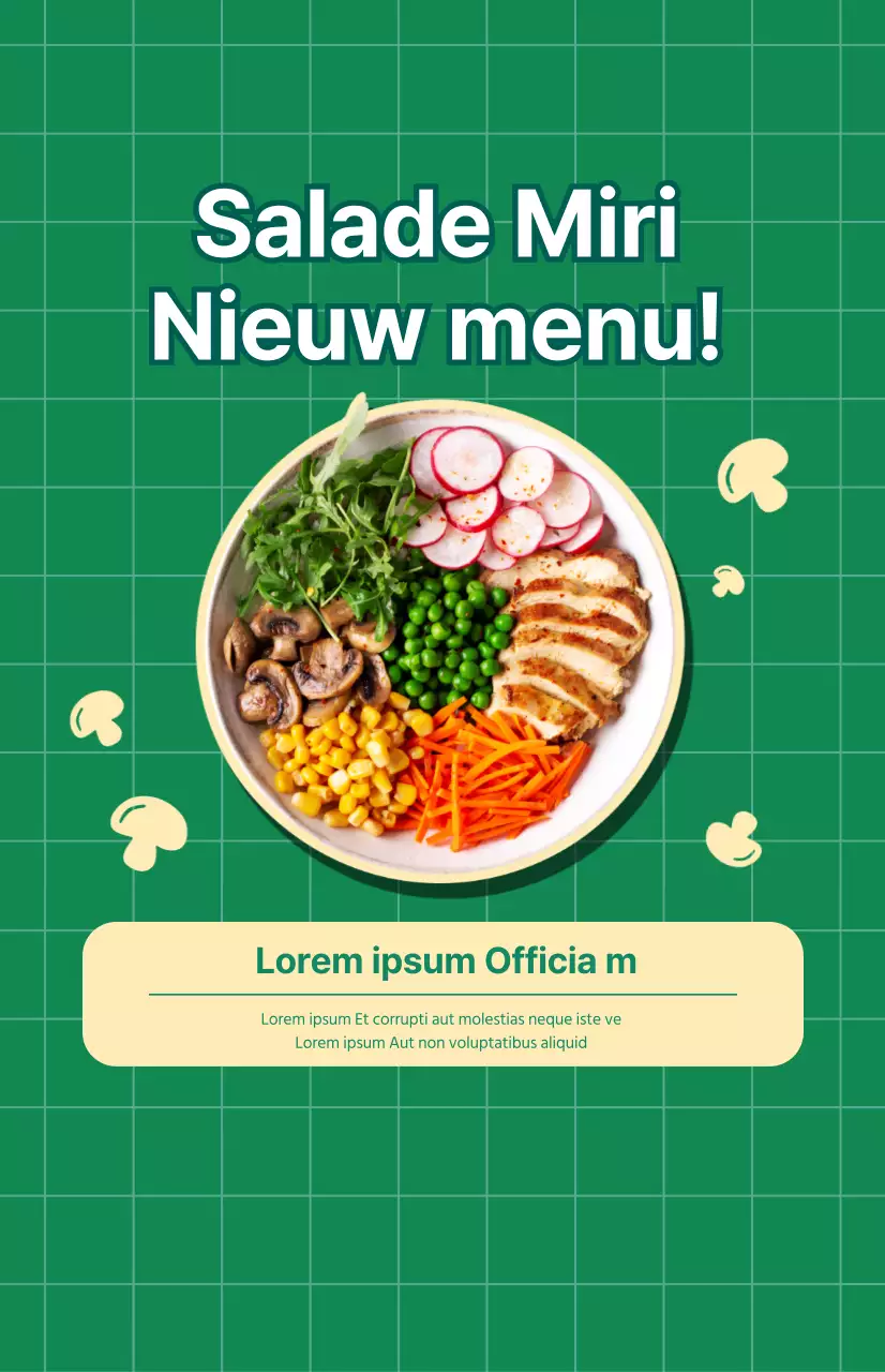Promoot een nieuw salademenu met een groen geblokte achtergrond
