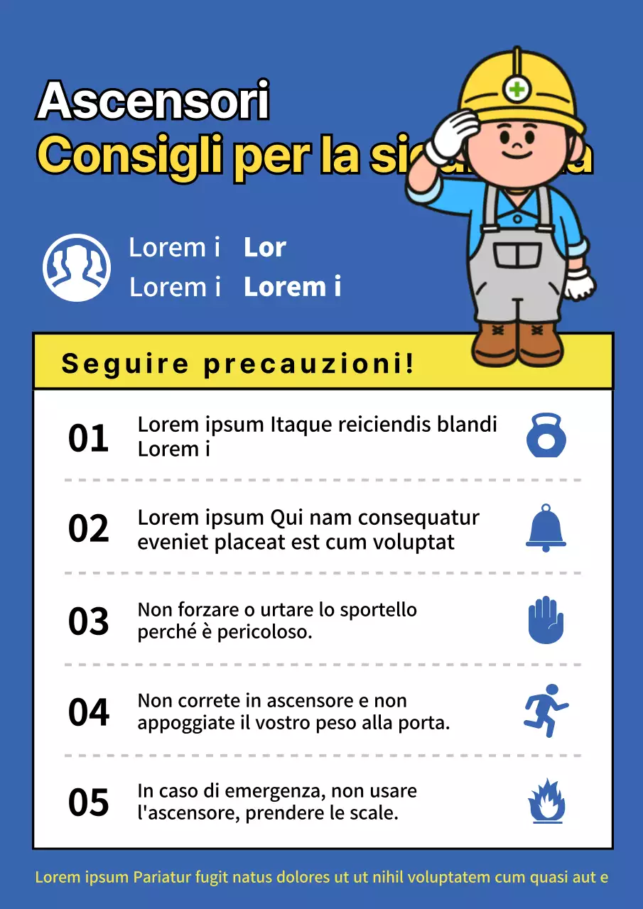 Scheda di sicurezza dell'ascensore a caratteri blu