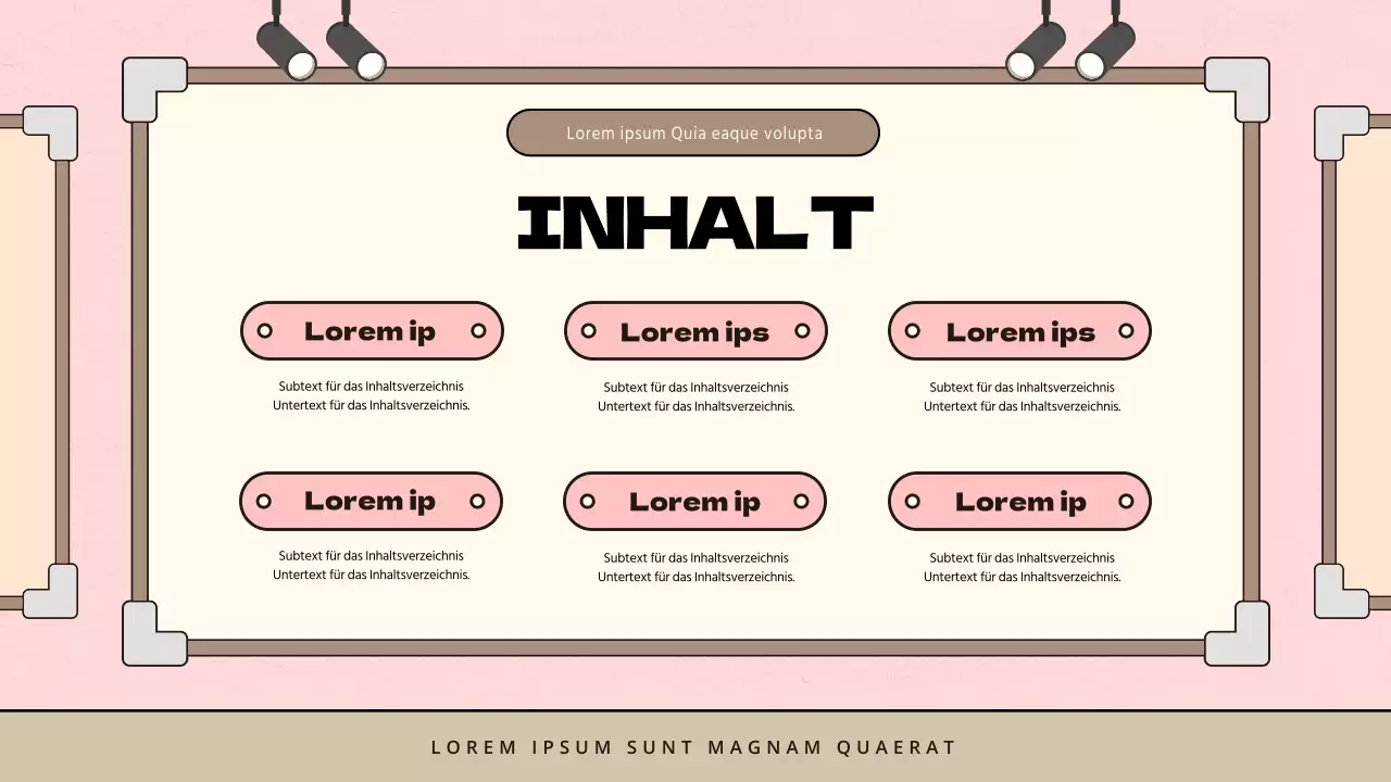 Minimalistischer Vorschlag für eine Kinderkunstausstellung in Rosa und Braun