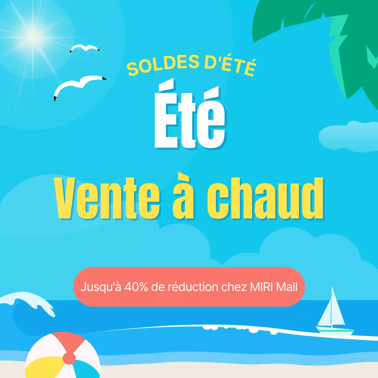 Promouvoir une vente d'été tropicale en bleu et jaune