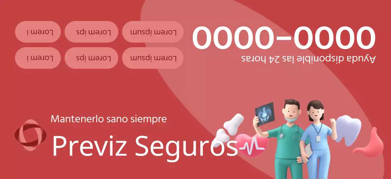 Una pieza promocional de una compañía de seguros con ilustraciones en 3D de tonos oscuros e iconos de salud.