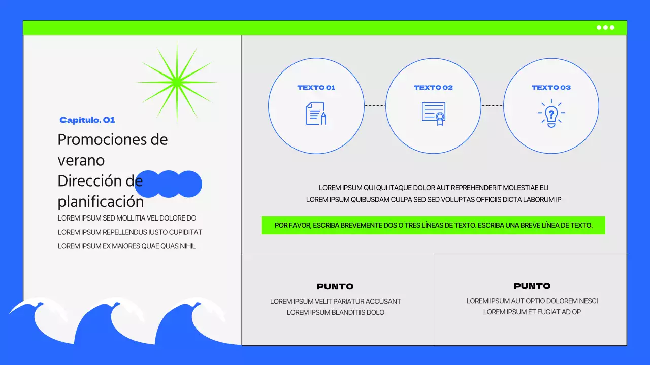 Promoción de verano con toques azules y fluorescentes