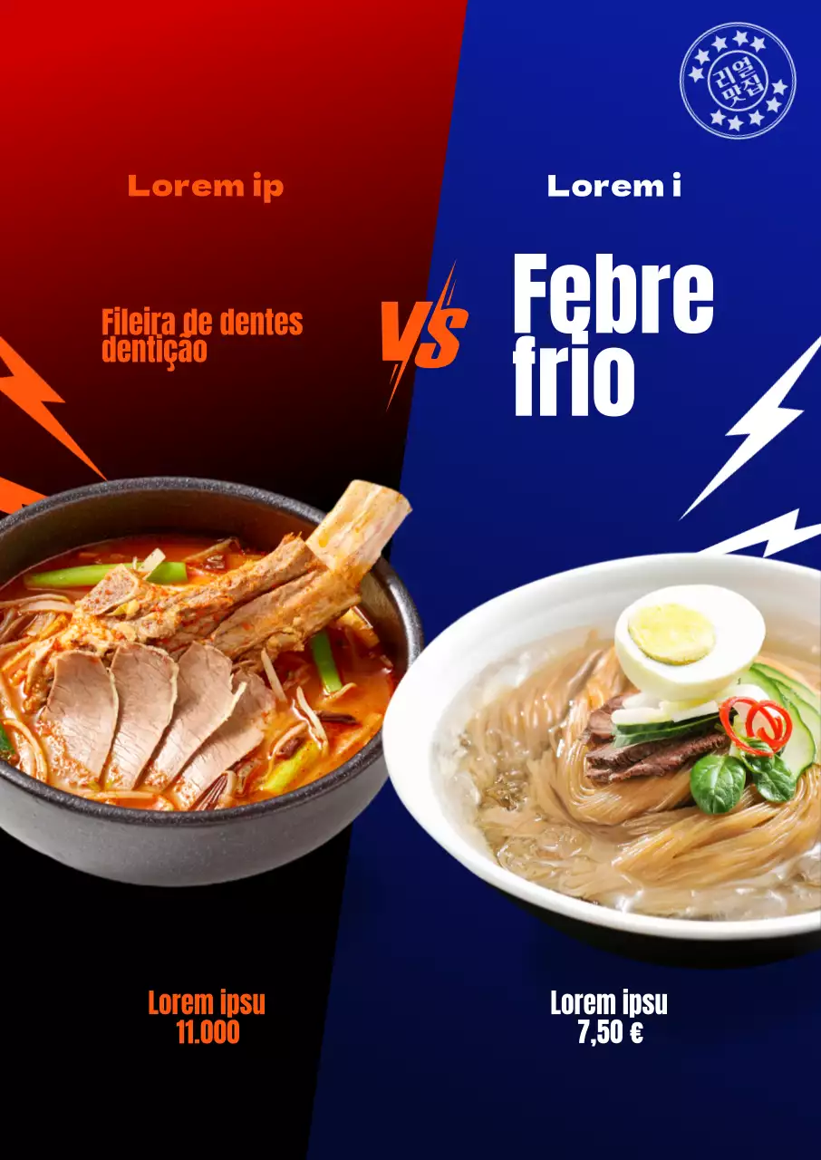 Introdução do menu com fundos vermelhos e azuis e um conceito de confronto