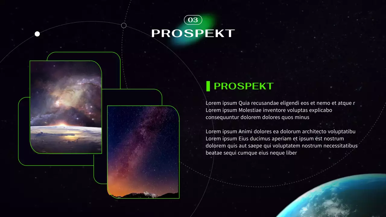 Schwarz und Neon kybernetische futuristische Astronautik Präsentation