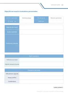L'évaluation de l'objectif de travail personnel gris et bleu