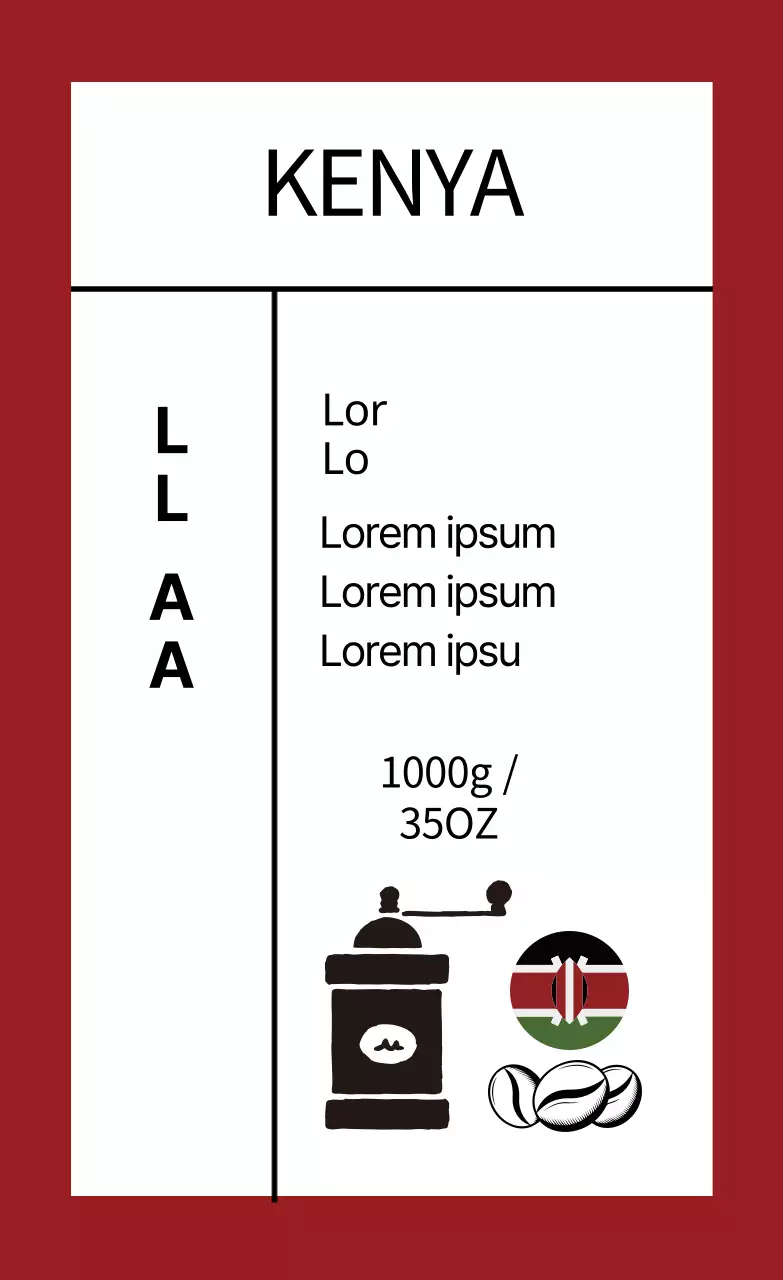 Étiquette de grains de café avec illustration rouge