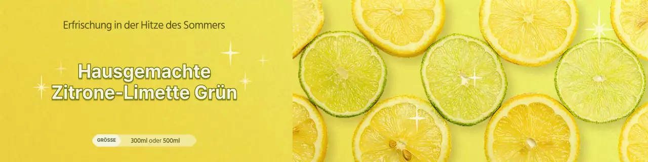 Förderung eines gelben, erfrischenden Konzepts für hausgemachten Fruchtsaft