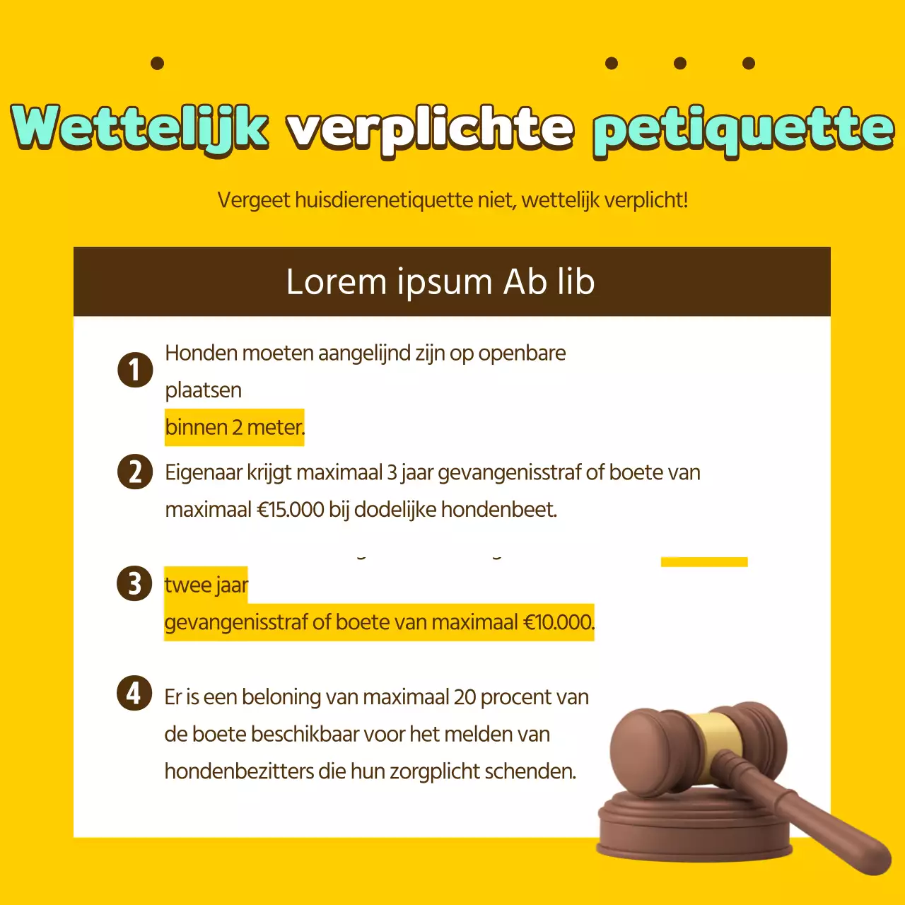 Informatiesticket voor huisdieren in geel en brons