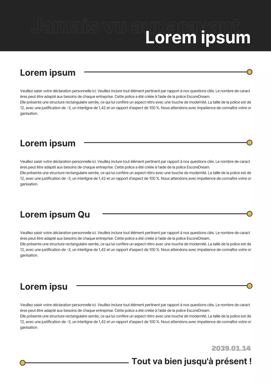 Une lettre de motivation décontractée, en noir et jaune, avec un concept décontracté