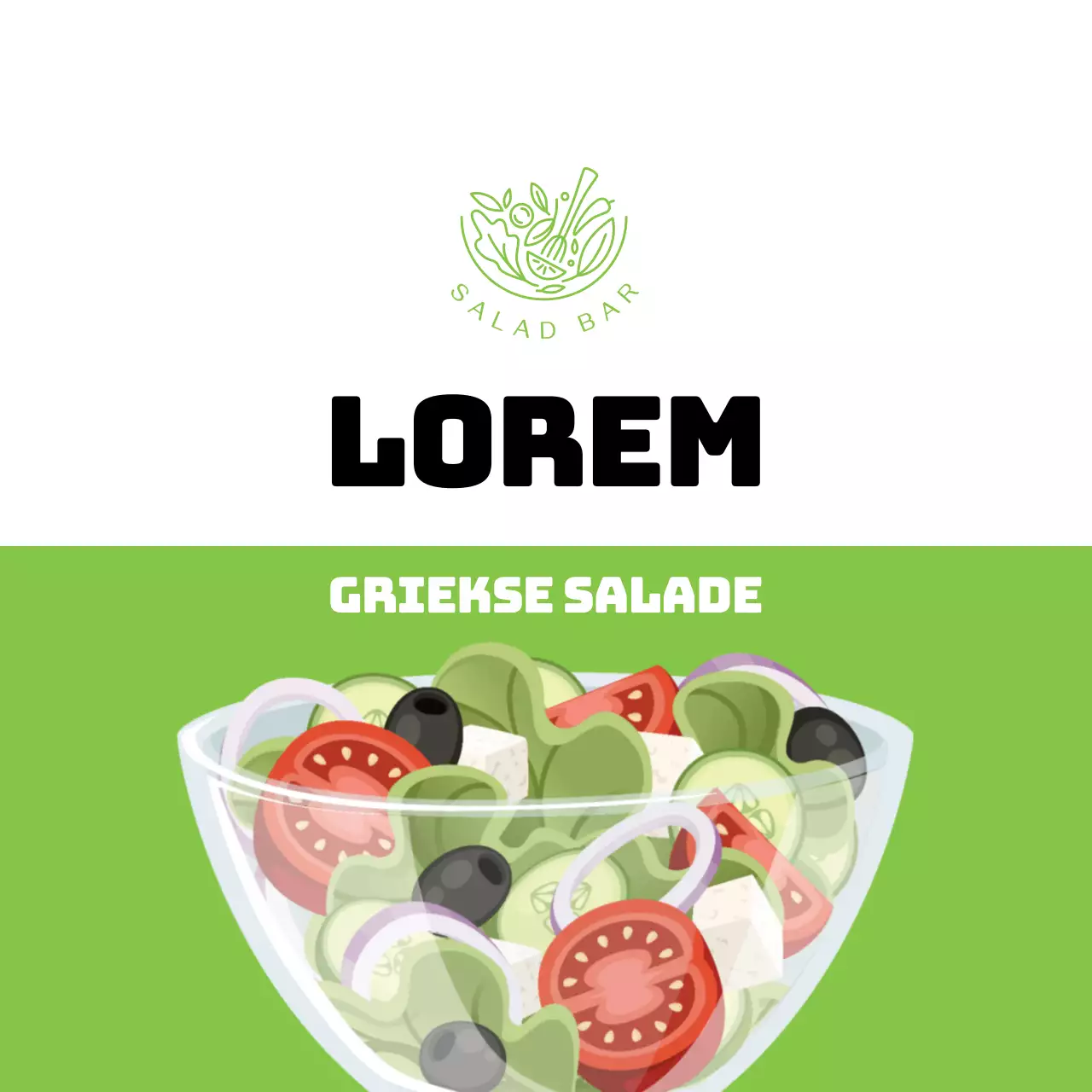 Groen geïllustreerd Grieks salade-etiket