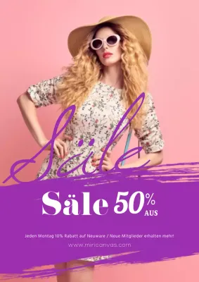 Einfaches Plakat für Rabattaktionen in Lila