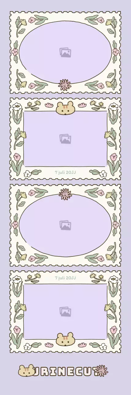 Fotolijst in vier kleuren met schattige illustraties in mauve