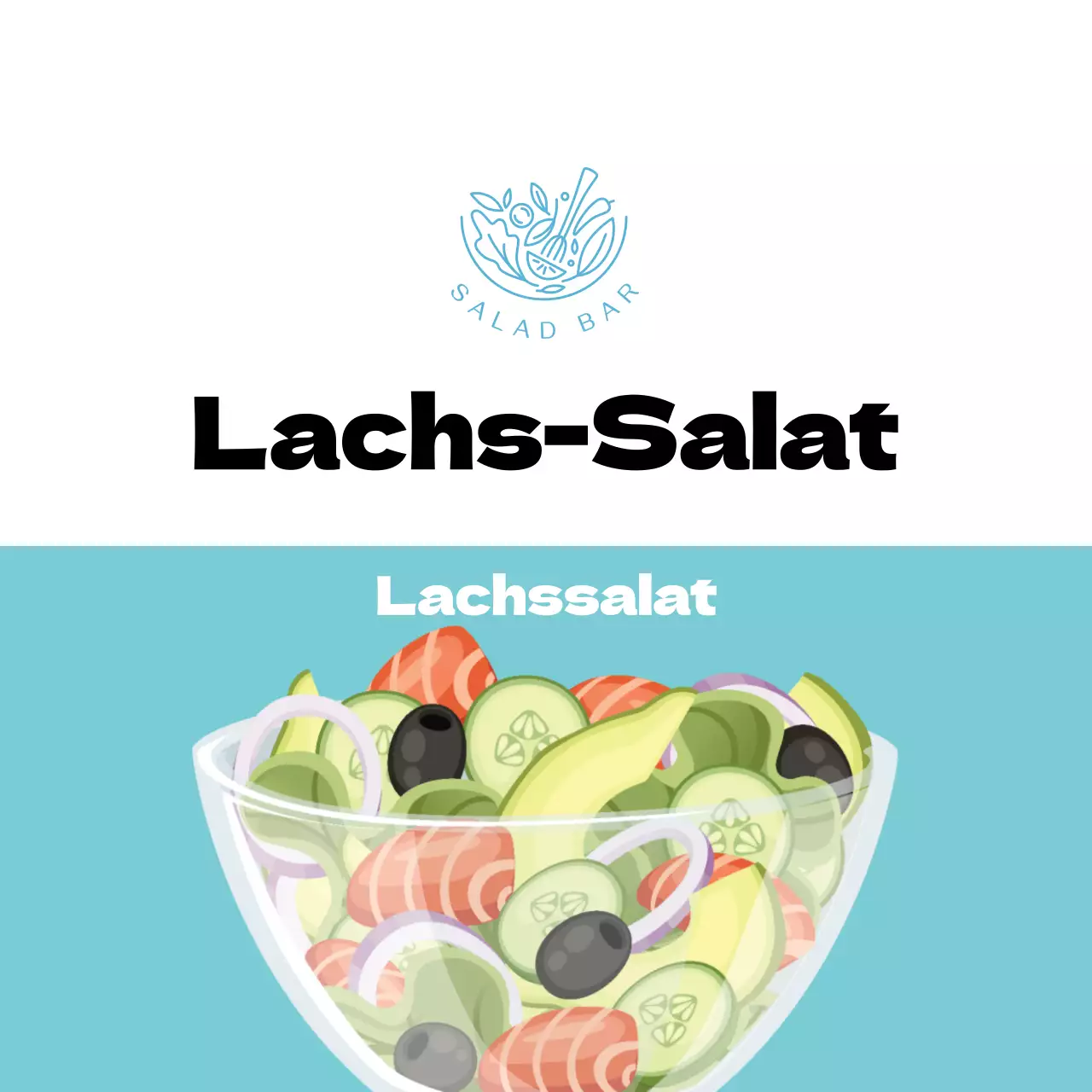 Hellblaues illustriertes Etikett für griechischen Salat