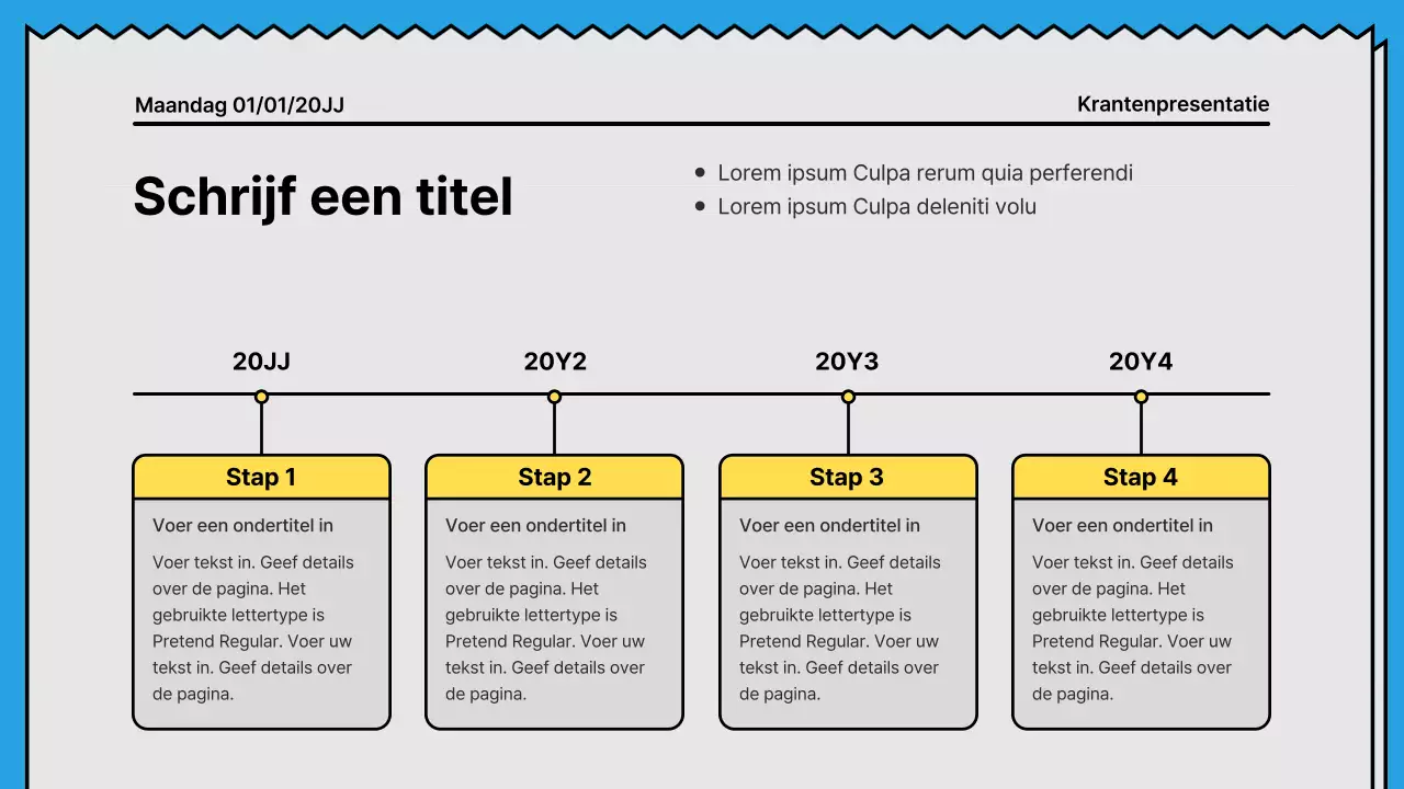 Gedurfde lijnen en aandachttrekkende presentatie in een krantenconcept met gele en lichtblauwe accentkleuren