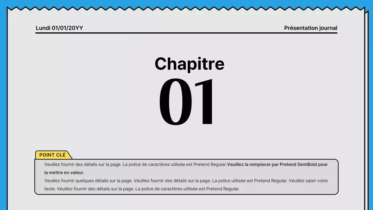 Lignes audacieuses et présentation attirant l'attention dans un concept de journal avec des couleurs d'accent jaune et bleu clair