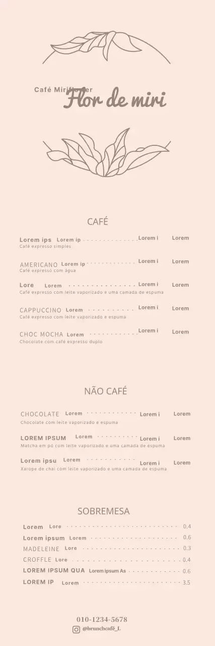 Cartaz de menu de café com flores de luxo cor-de-rosa