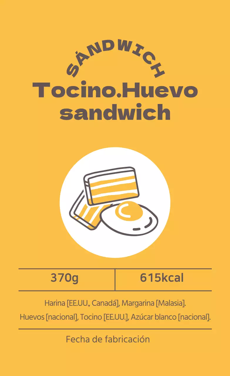 Etiqueta amarilla ilustrada para bocadillos