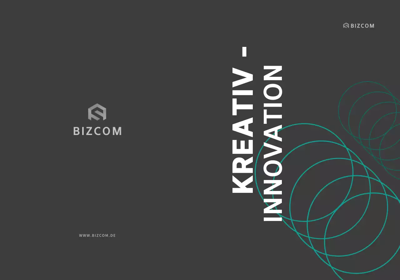 Einfache bizcom Firmenwerbung mit schwarz-grauem Text und Illustrationen