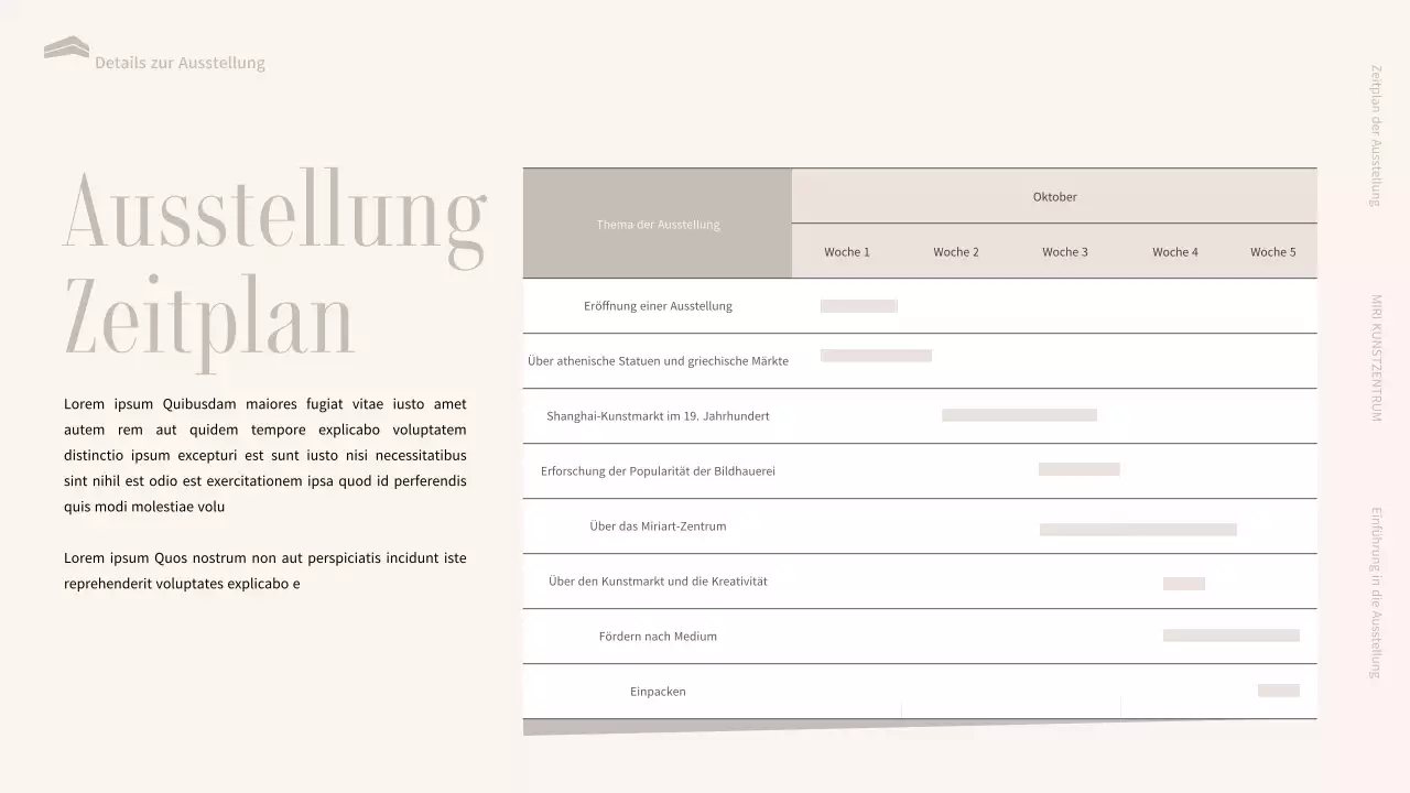 Eine Einführung in eine luxuriöse schwarz-beige Museumsausstellung