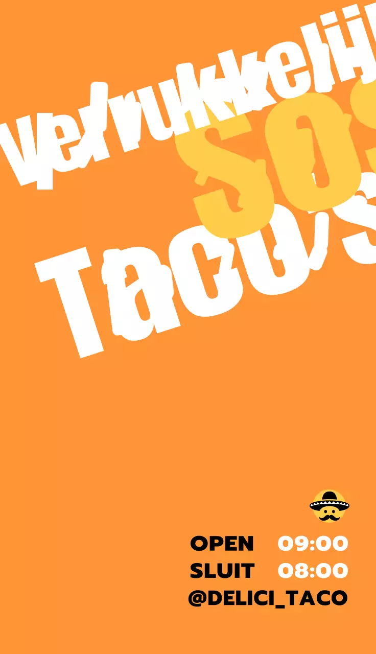 Taco shop ontwerp met wit en geel en zwart grof handschrift