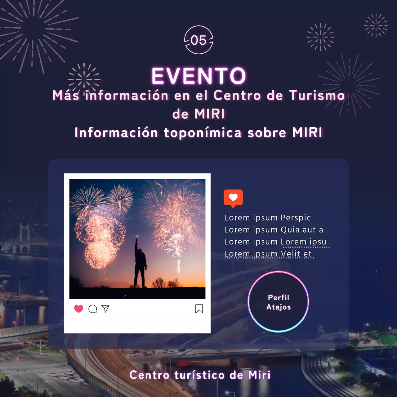 Fuegos artificiales en neón púrpura CardNews