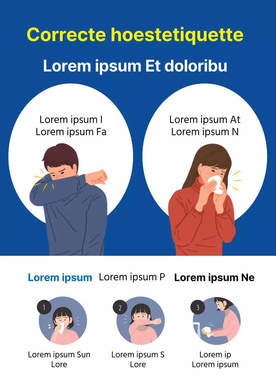 Blauwe en gele illustratie corona preventie poster