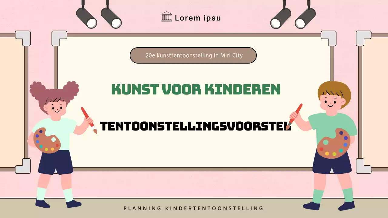 Minimalistisch voorstel voor kindertentoonstelling in roze en bruin