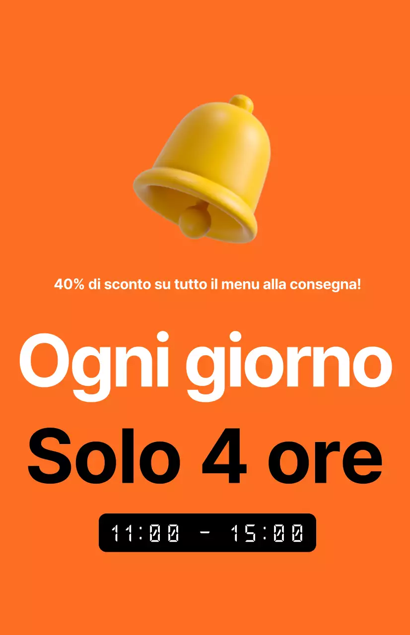 Una promozione incisiva per la vendita del tempo con l'immagine di una sveglia su sfondo arancione
