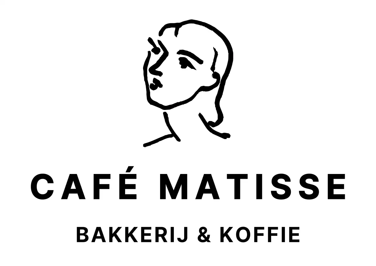 Een café-logo met een illustratie van een emotioneel meesterwerk