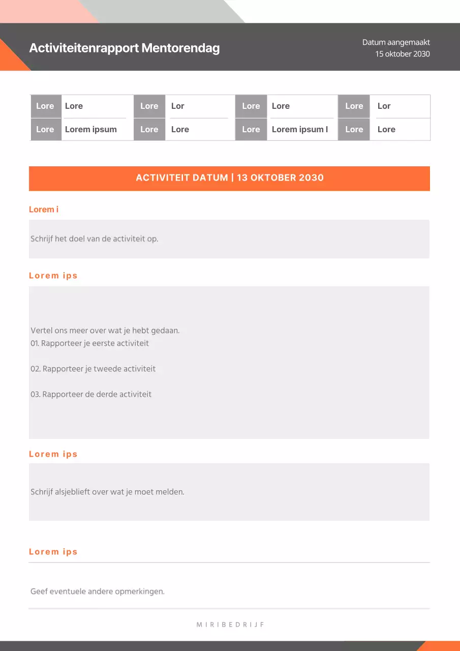 Keurig grijs en oranje mentoractiviteitenrapport