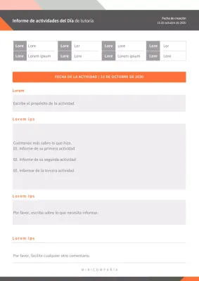 Informe de actividades de tutoría en gris y naranja