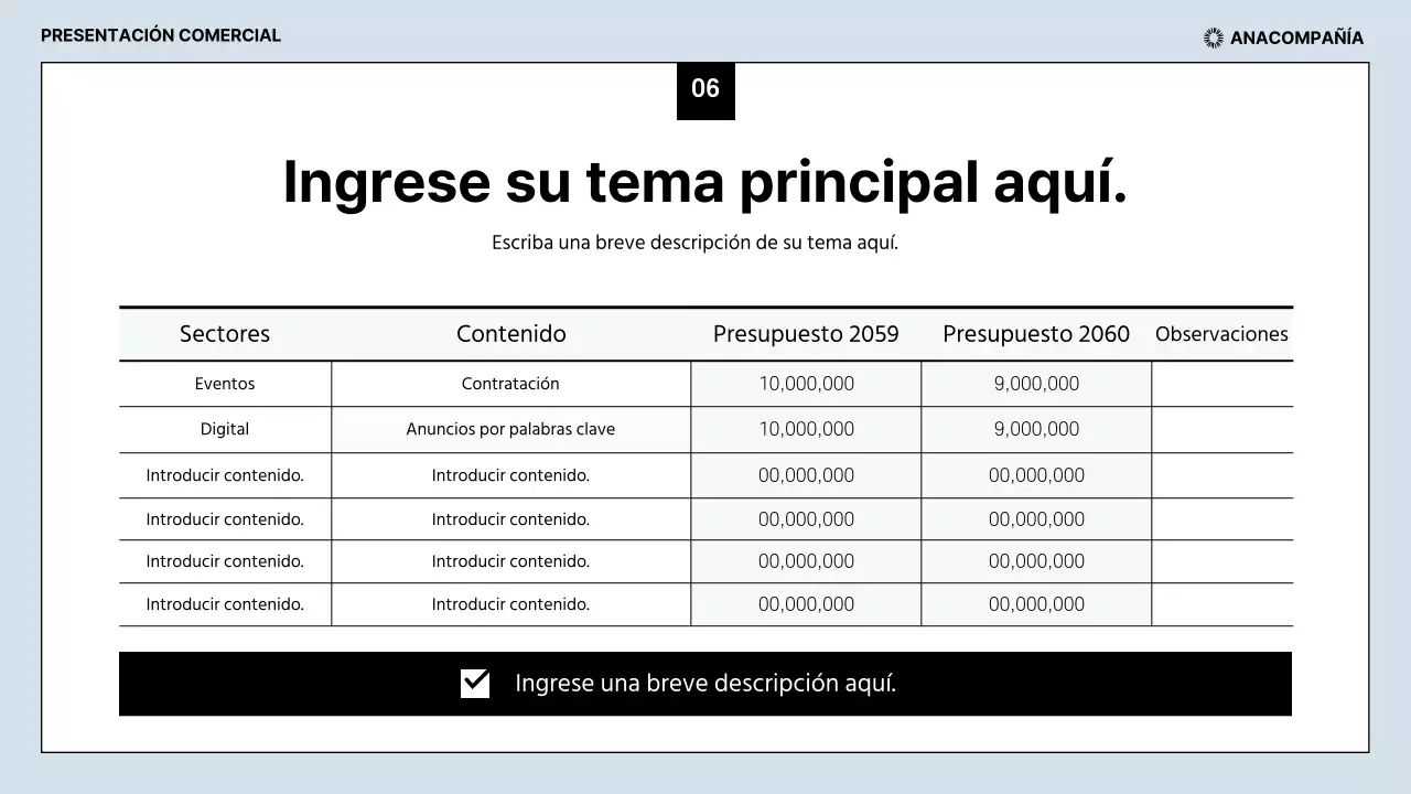 Informes empresariales limpios en azul claro y negro