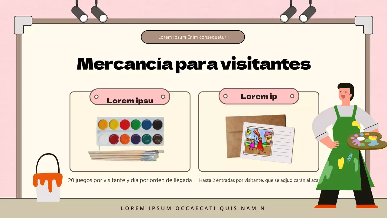 Propuesta de exposición de arte infantil minimalista en rosa y marrón