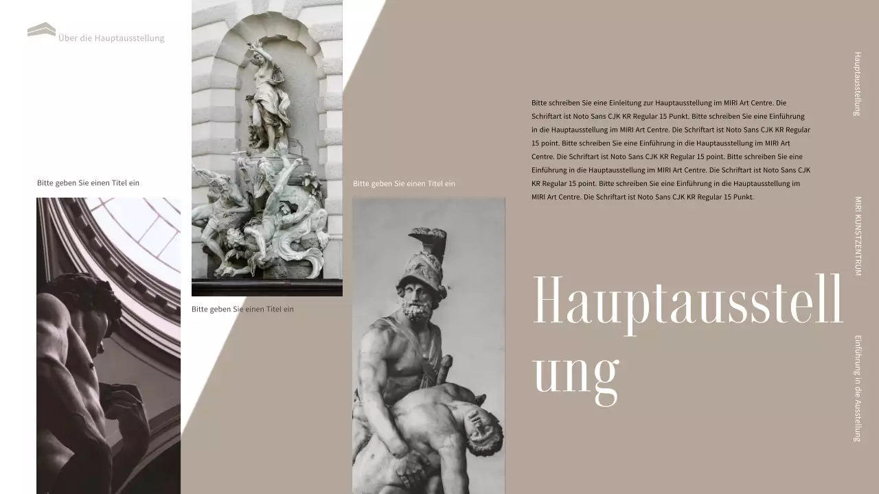 Eine Einführung in eine luxuriöse schwarz-beige Museumsausstellung